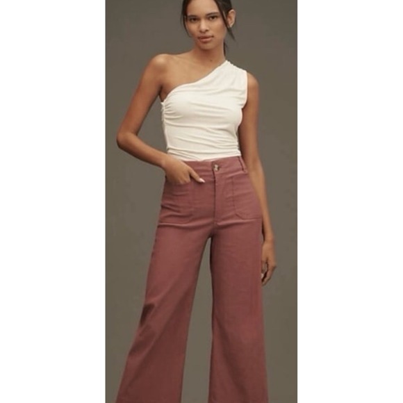 Maeve Anthropologie Pants - Maeve Anthropologie The Colette Wide Leg Pants Mauve Pink Linen Blend 28T Tall
